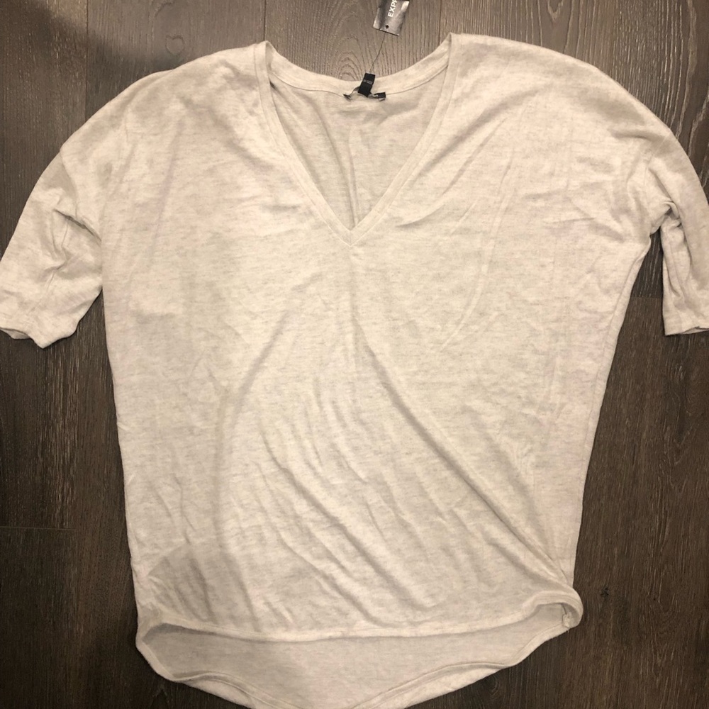 Express Light Gray V-Neck Tunic Top